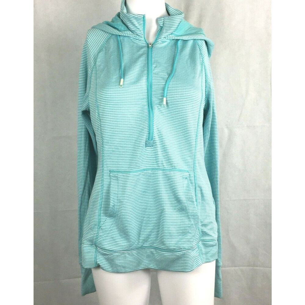 Tangerine Sweatshirt Womens Sz M Teal Green Striped Athletic 1/2 Zip Hoodie